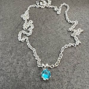 Beautiful Ocean Blue CZ on Silver Tone Necklace